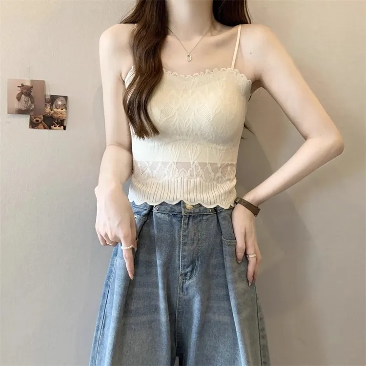 纯欲蕾丝抹胸吊带小背心女春外穿内搭美背文胸一体带胸垫泰式上衣