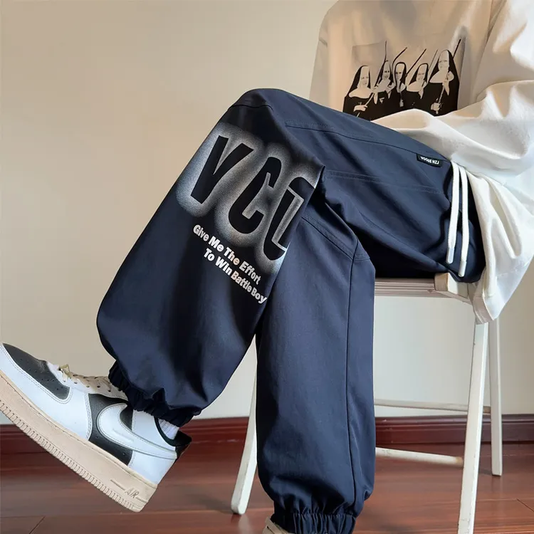 2024新款裤子男宽松潮牌大码日系运动裤弹力印花束脚裤