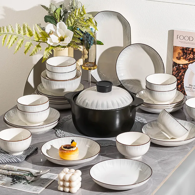 景德镇高端釉下彩碗盘餐具一套家庭用乔迁新居餐具套装礼盒柯林丝