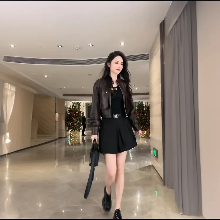 【皮衣早秋】2024小个子百搭显瘦软皮女外套显瘦立领短款皮pu夹克潮