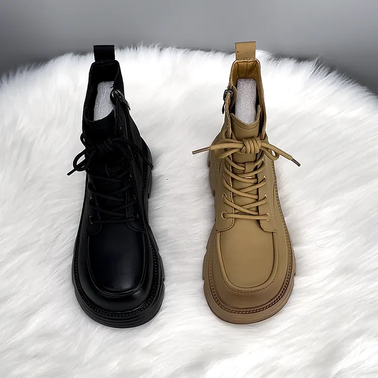 厚底马丁靴女英伦风2024新款秋冬休闲复古增高显腿长时装靴大码42