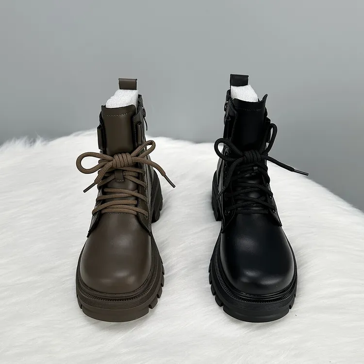 厚底时尚马丁靴女2024秋冬新款休闲英伦风低帮显瘦软底小个子短靴