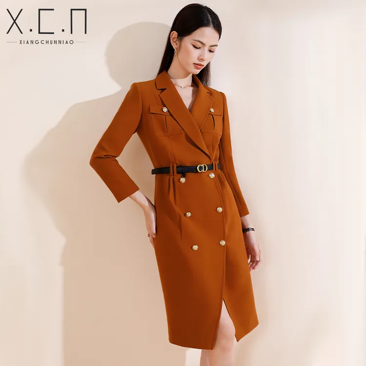 X.C.N【半熟秋日】高级感正装裙子秋冬双排扣气质修身通勤-XCN856