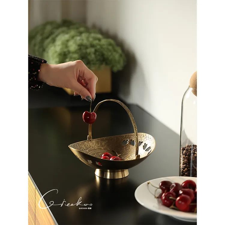 契阔家居 Bonanza印度进口手工黄铜元宝拉手果盆玄关收纳盘点心盘