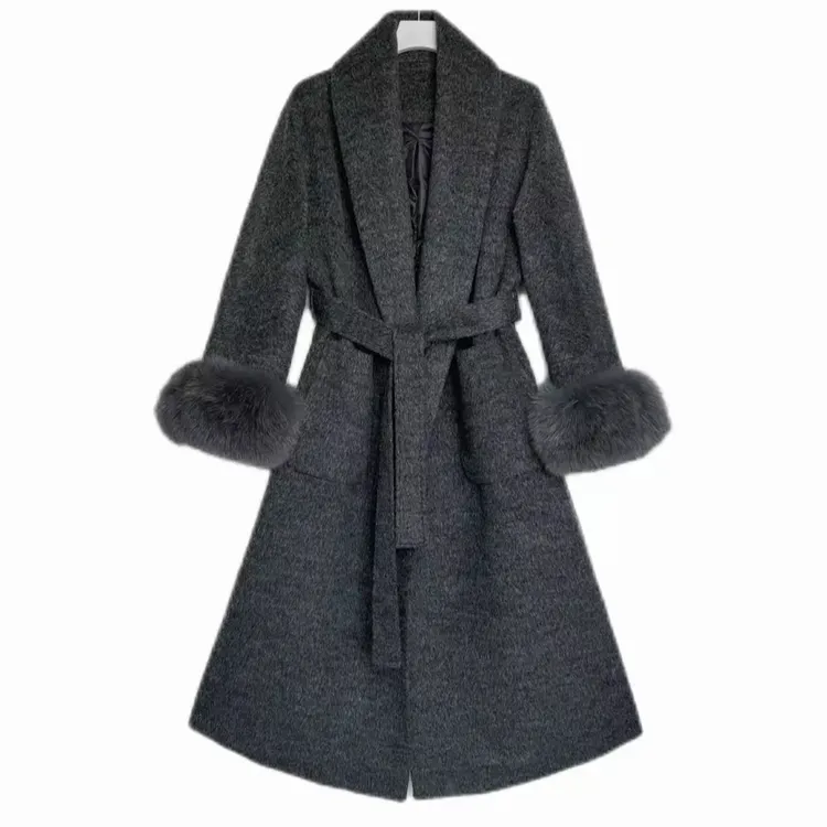 “小富婆”毛毛羽绒大衣气质时尚毛呢羽绒服加绒加厚过冬羊毛大衣