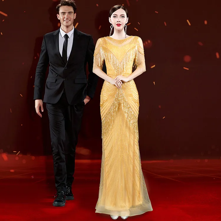 9512高端宴会主持人晚礼服气质新款轻奢小众结婚婚宴喜妈妈敬酒服