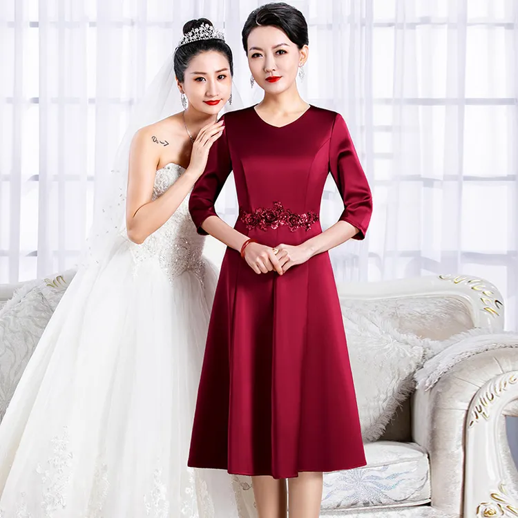 5299喜妈妈婚宴礼服小个子时尚中长款轻奢喜婆婆喜妈妈礼服连衣裙
