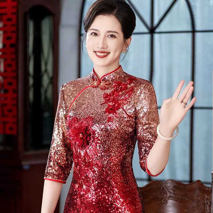 9140高端年轻喜婆婆婚宴装2024新款旗袍高贵婚礼喜服喜婆婆婚礼服