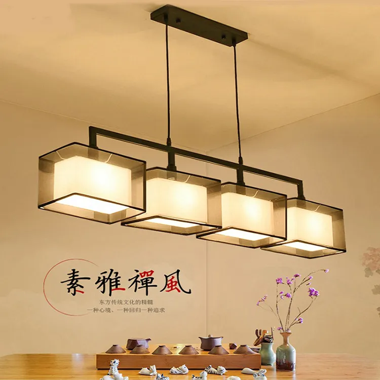 新中式吊灯客厅饭厅三头家用吊灯茶室吊燈现代简约长方形吧台灯具