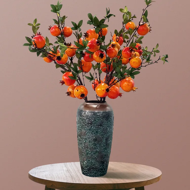 仿真花石榴果装饰摆件客厅餐桌玄关柿子果实假花树枝如意插花束
