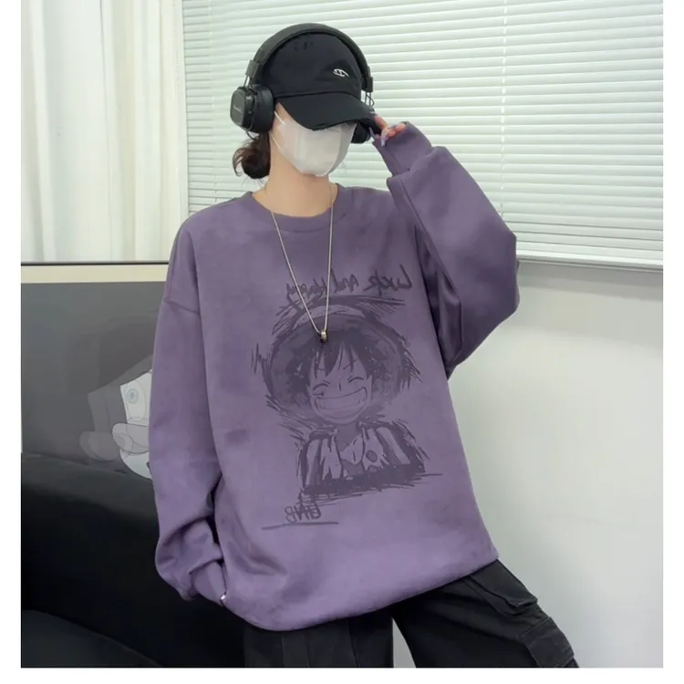美式重磅卫衣男高街潮牌激光烧花圆领套头上衣oversize情侣装衣服