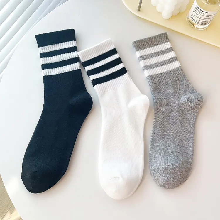 袜子女春夏季中筒袜男女同款三杠条纹运动袜ins潮流百搭情侣棉袜