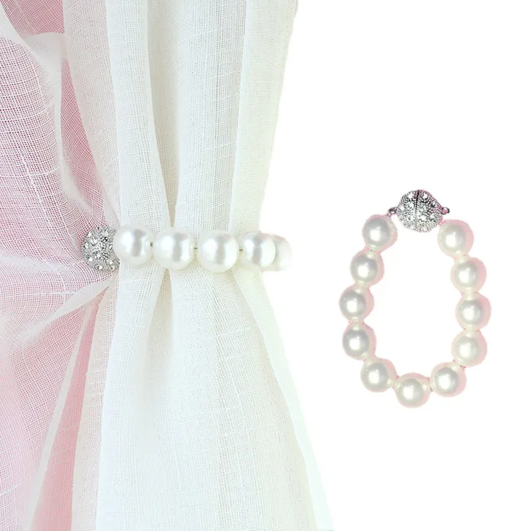 创意窗帘扣窗帘绑带ABS珍珠磁铁窗帘扣绑磁吸绳子 绑带绑绳免打孔