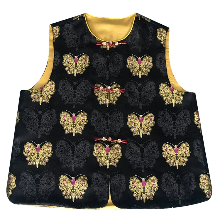 新中式黑金蝴蝶盘扣马甲2024新款刺绣花国风气质显贵圆领背心上衣