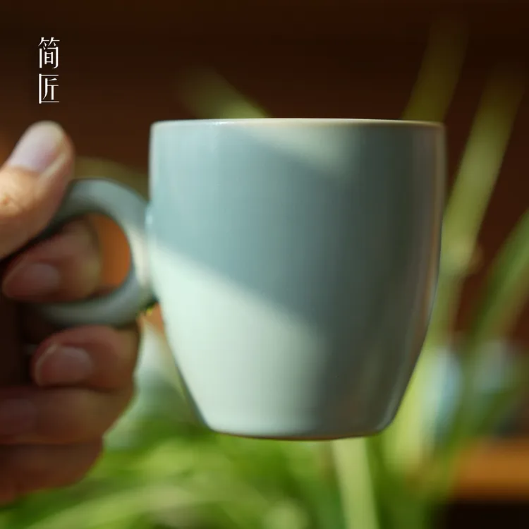 简匠 汝窑冰裂纹高端办公杯开片可养咖啡杯创意马克杯200cc