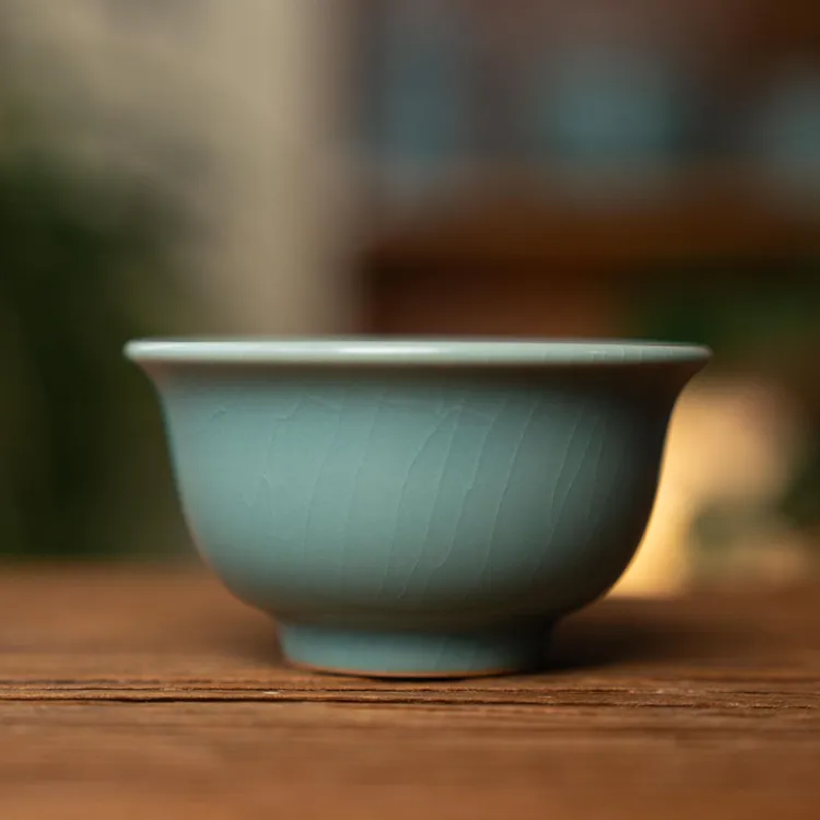 【简匠】青杰当代汝窑仿古釉开片压手杯开片可养匠人手作汝瓷100ml