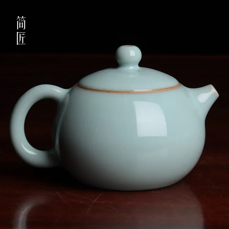 简匠 汝窑高端臻选原矿天青手工西施壶支钉满釉精工汝瓷茶壶茶具