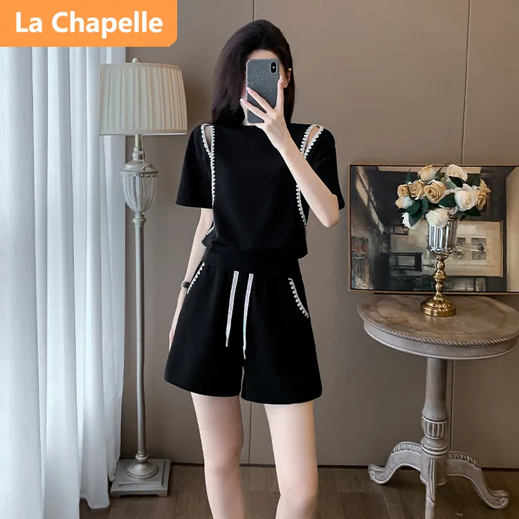 拉夏贝尔潮流休闲时尚套装女2025夏季新款韩版减龄显瘦洋气两件套