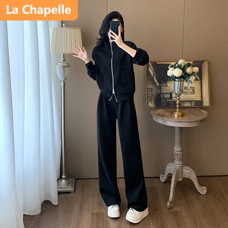 拉夏贝尔高端欧货套装女春秋2024新款休闲洋气时尚立领卫衣阔腿裤
