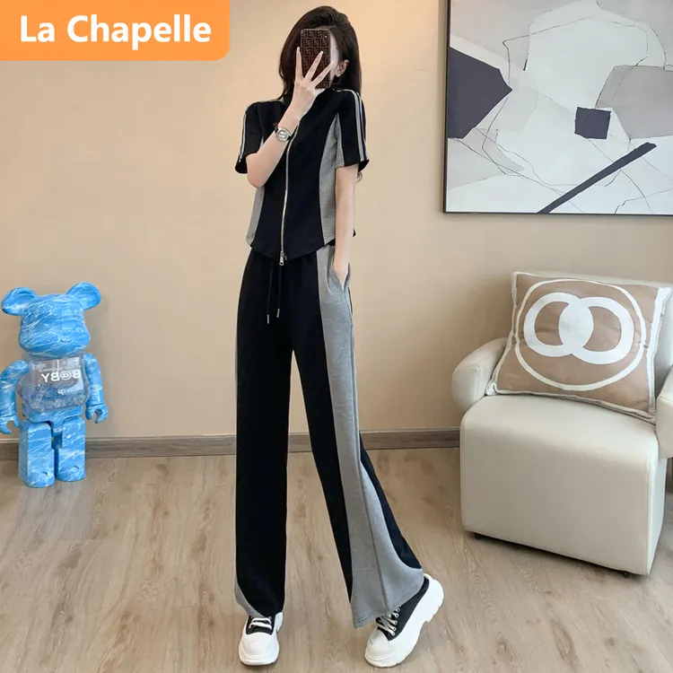 拉夏贝尔盐系休闲运动套装女夏2024新款小众设计感洋气时尚两件套