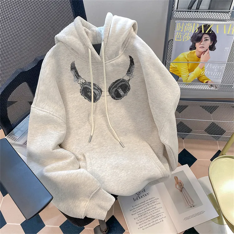 潮牌重磅趣味印花保暖连帽卫衣男装加绒宽松款痞帅秋冬季外套上衣