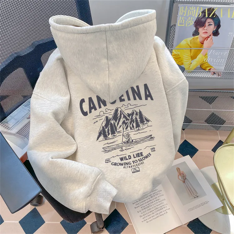 潮牌重磅字母印花保暖连帽卫衣男士加绒宽松款痞帅秋冬季外套上衣