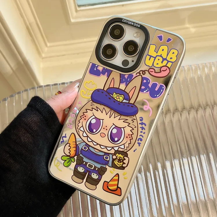 泡泡玛特卡通拉布布适用苹果16Promax镜面手机壳iPhone15Pro14/13