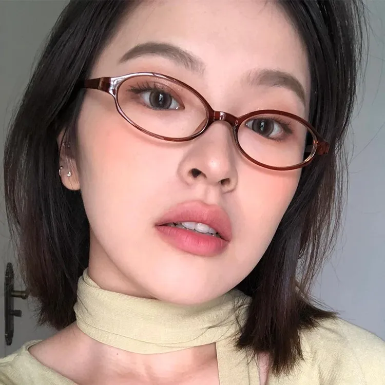 二次元小框椭圆眼镜框镜架女近视可配度数茶棕色超轻韩式御姐教师