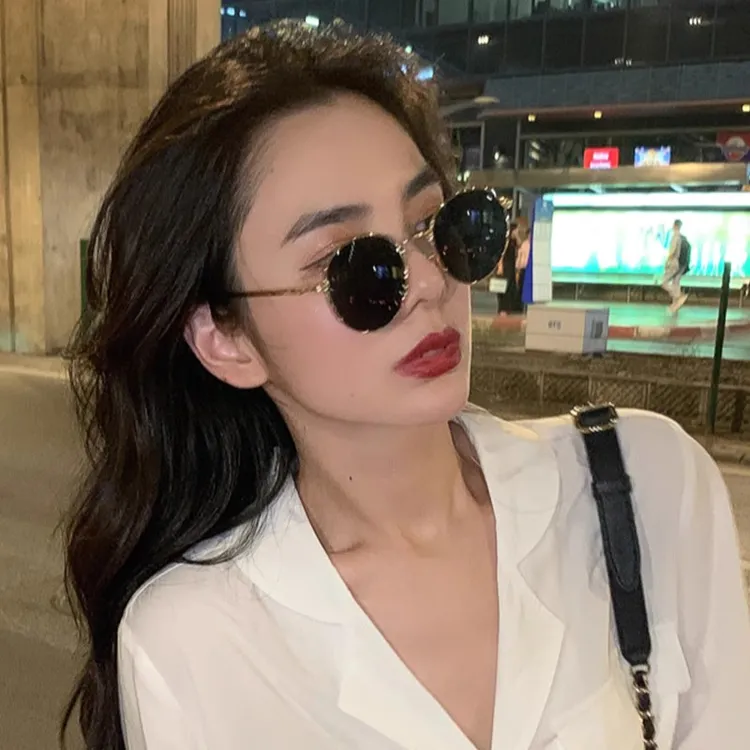 墨镜女高级感太阳眼镜男欧美风个性街拍金边圆形复古港风嘻哈黑色