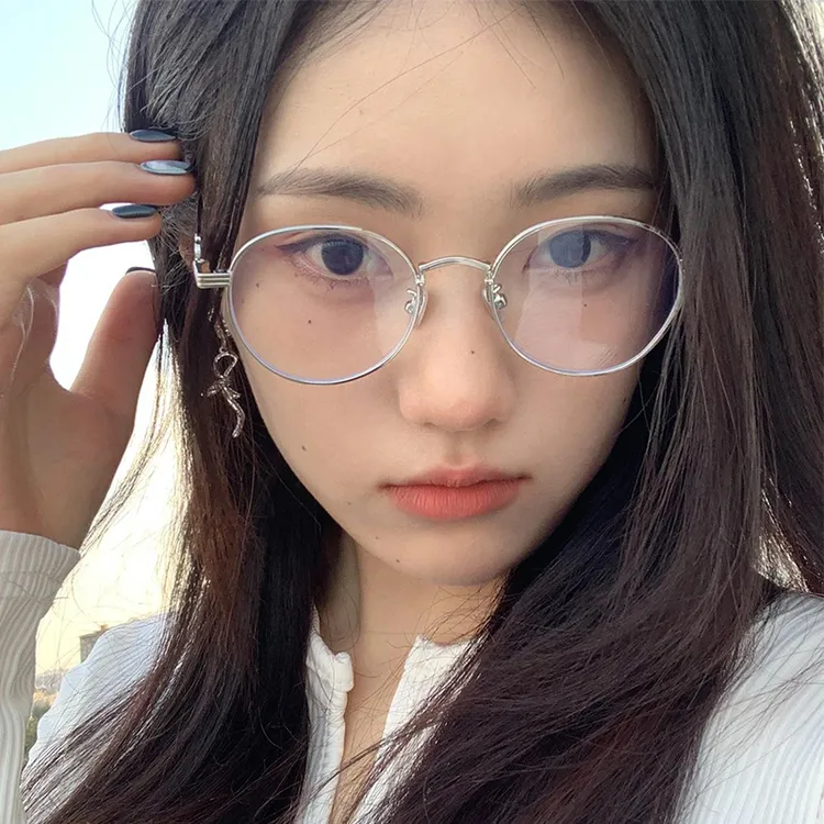 银色日杂风眼镜框镜架女夏素颜神器小圆框斯文败类ins风小脸纯欲