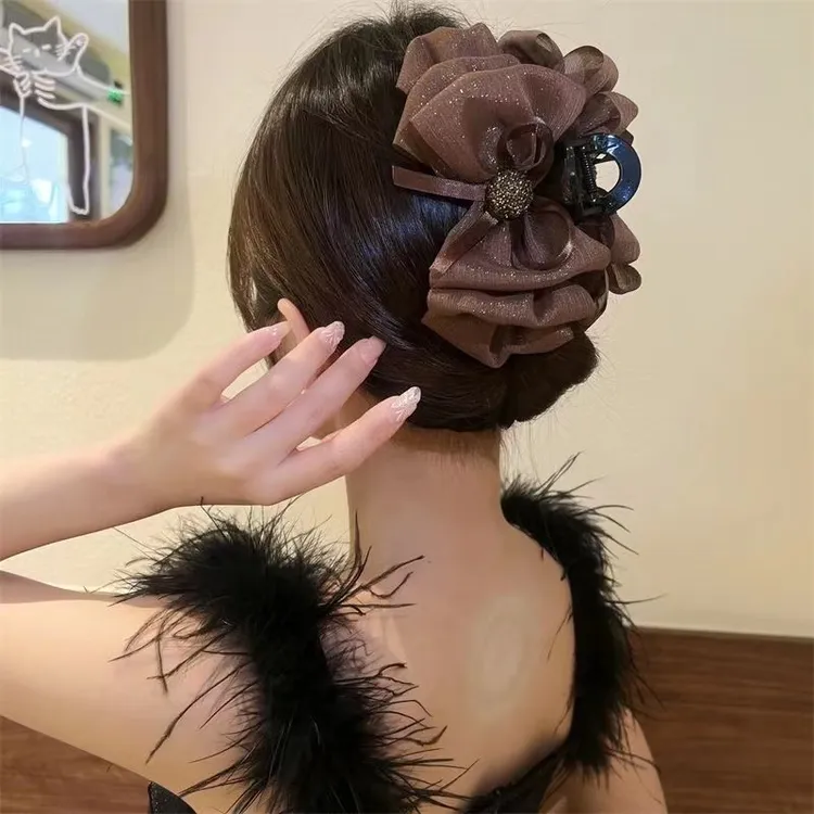 雪纺抓夹百搭抓夹小香风法式2025年黑色咖色优雅后脑勺抓夹发夹