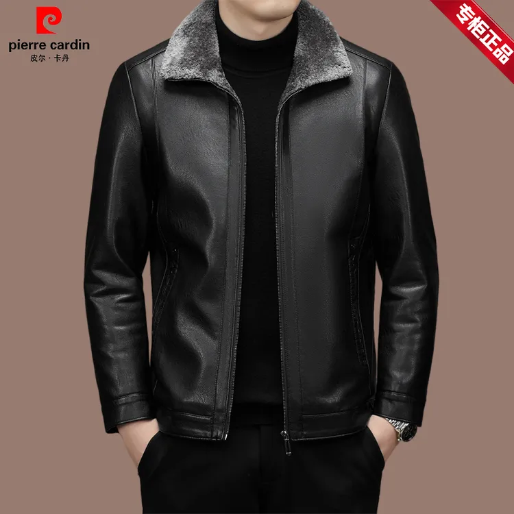 【皮尔卡丹 官方正品】冬季加厚保暖男士高档皮衣高档中年休闲外套