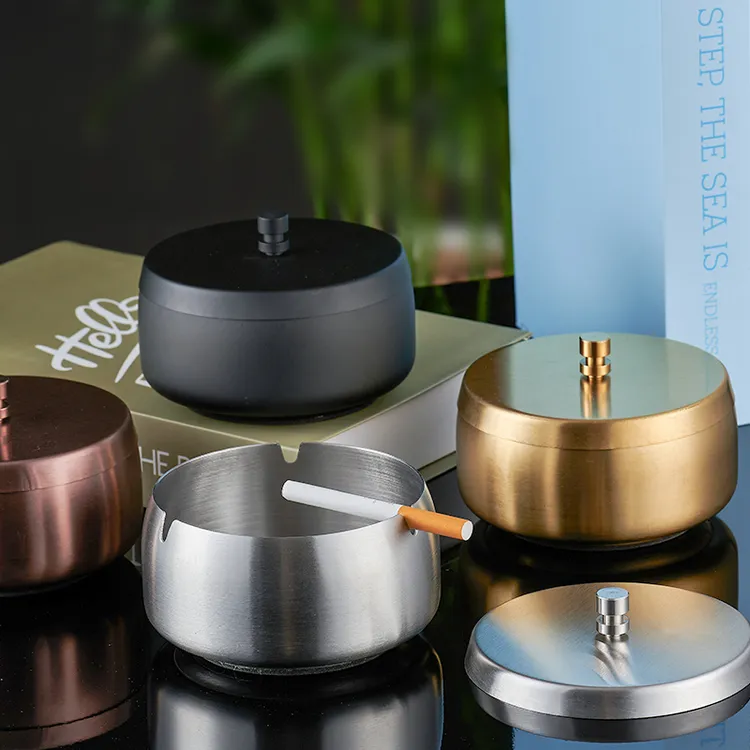 不锈钢烟灰缸带盖密封加高加厚耐防摔防滑创意家用大号酒店KTV
