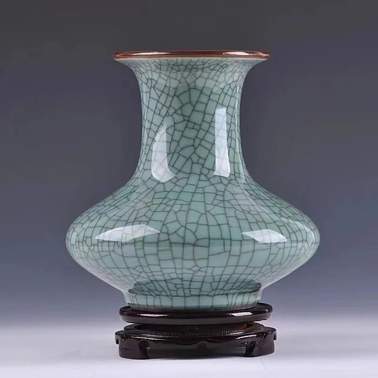 景德镇细腻开片凤尾花瓶自然开片瓷器装饰陶瓷摆件复古客厅酒柜