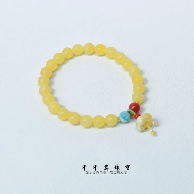 天然蜜蜡女款手串轻奢百搭黄色气质国风时尚鸡油黄七夕礼盒