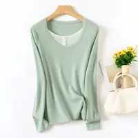 TY/-低圆领平板假两件套衫针织衫*LZ 23177  绿色