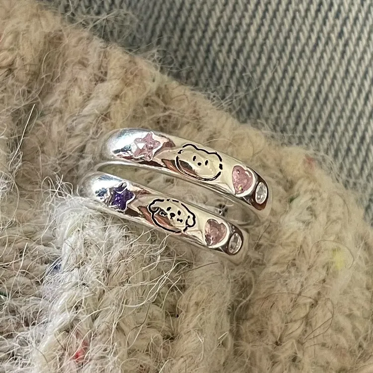 铜合金戒指 猫狗日记戒指微镶爱心锆石猫爪甜美开口食指戒闺蜜