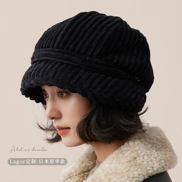 Lagur【慵懒的日子】灯芯绒加大版贝雷帽女2025新款秋冬保暖显脸小