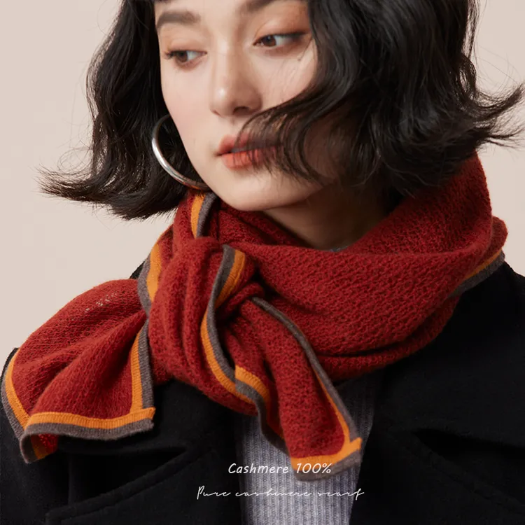 阿拉善车厘子红100%cashmere纯山羊绒围巾冬季红色围巾毛茸茸