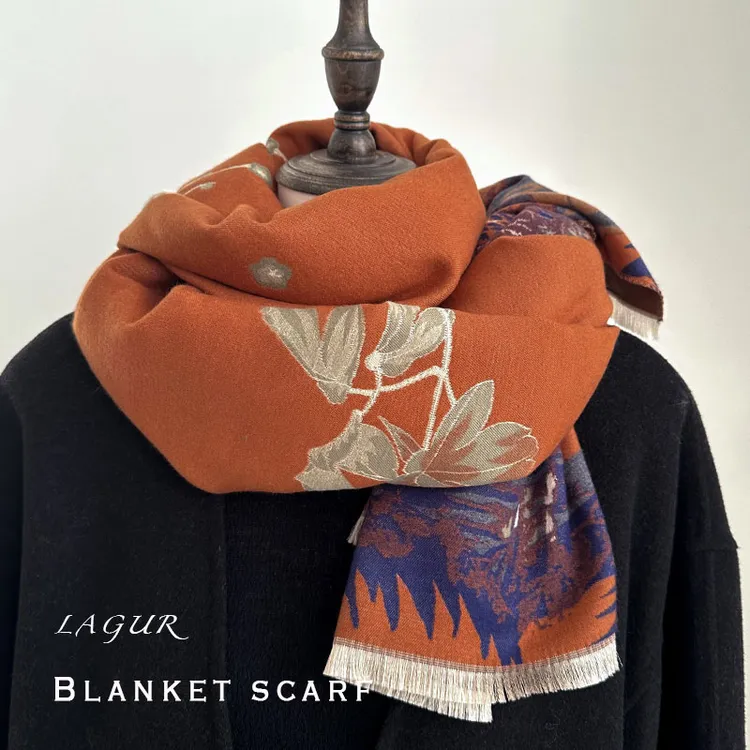 Lagur兰亭｜故宫红双面棉质提花围巾仿羊绒围脖送妈妈保暖送礼礼物