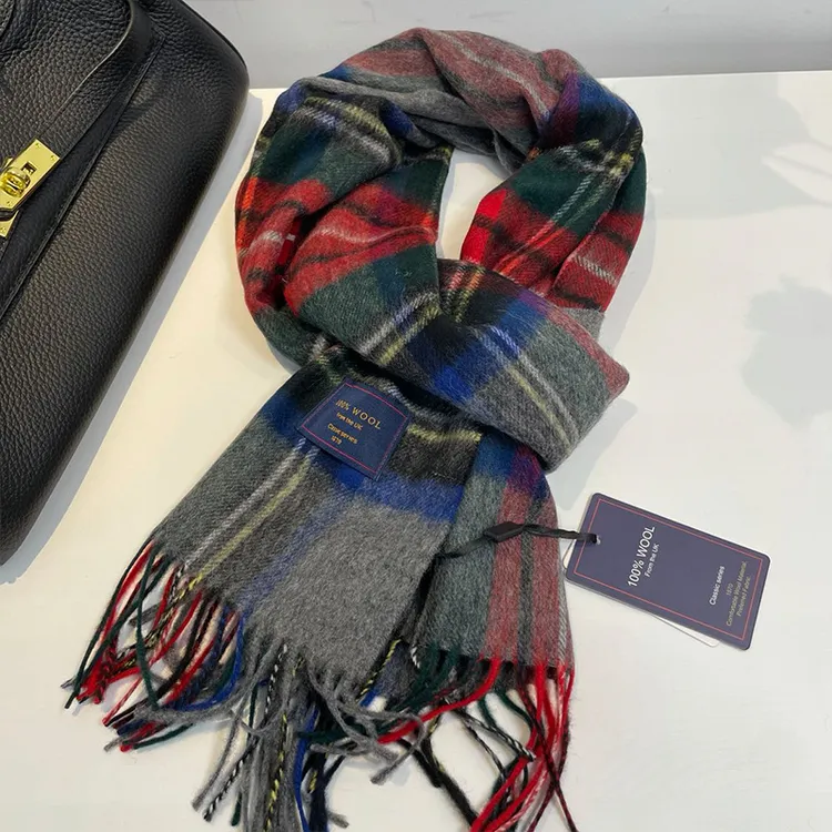 尖货FROMTHEUK英国纯羊毛新年格子冬季围巾女冬保暖围脖红色