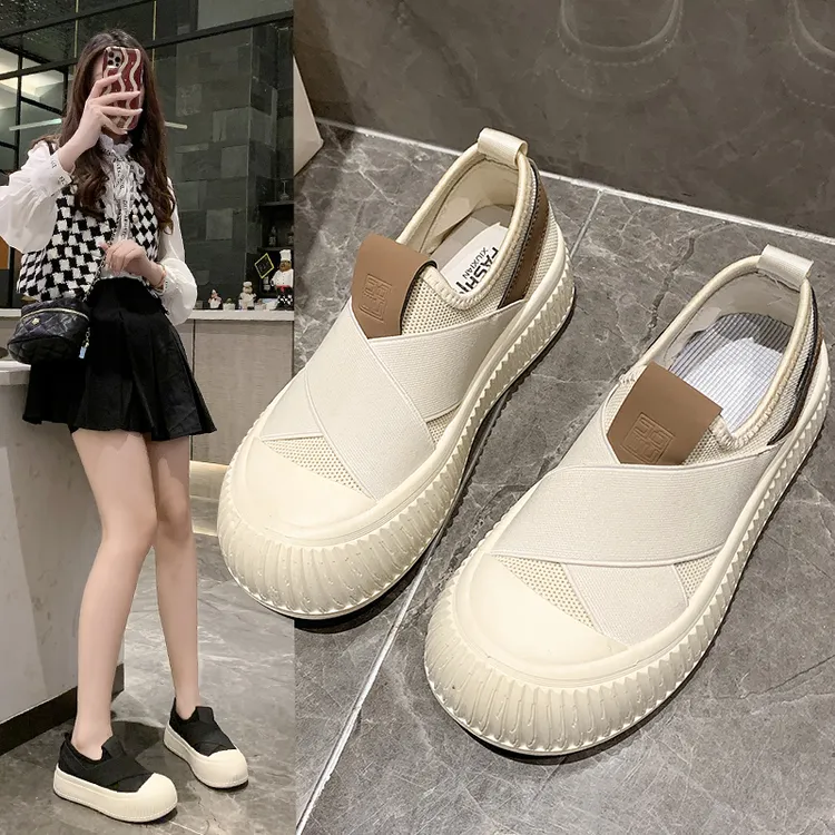 贝壳头女鞋飞织孕妇鞋休闲鞋一脚蹬厚底软底百搭鞋子女透气水肿鞋