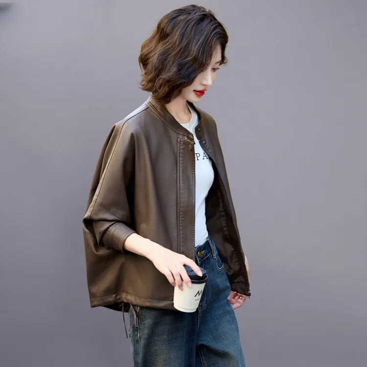 美拉德皮衣外套女2024新款春秋短款宽松休闲复古PU皮机车夹克上衣