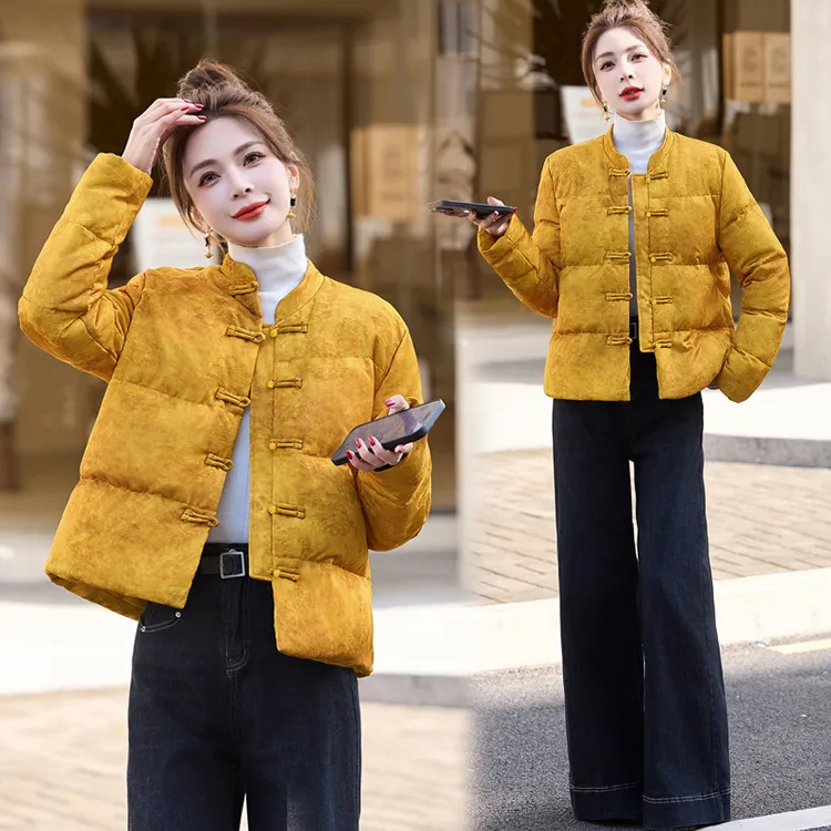 新中式国风羽绒服女冬高级感复古提花盘扣白鸭绒加厚保暖短款外套