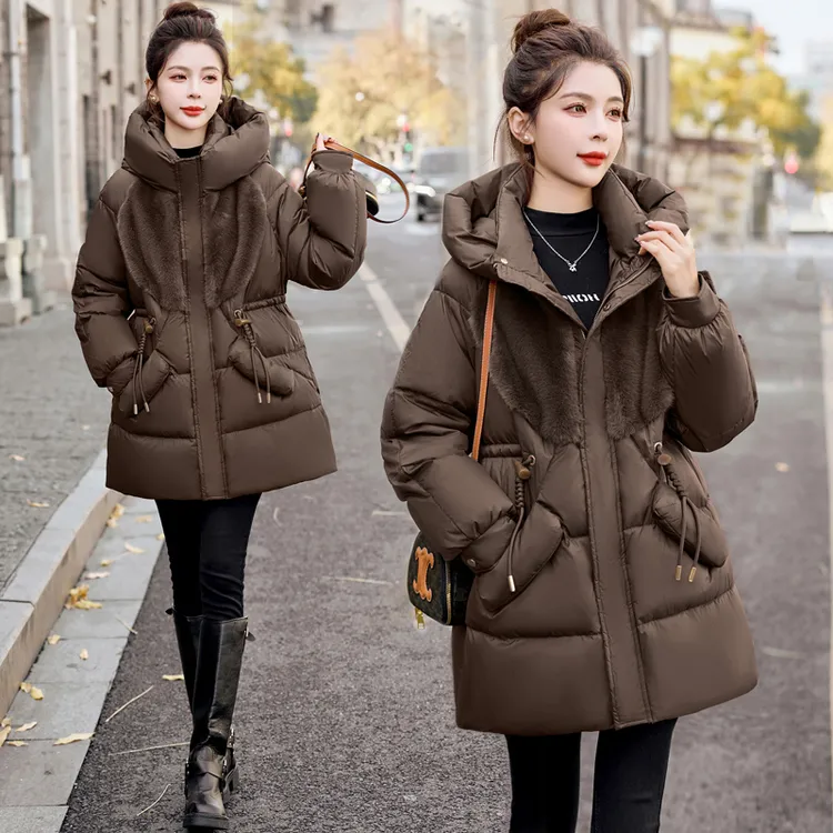 2024冬季新款高端拼接白鸭绒羽绒服女款中长款皮草小个子女士外套