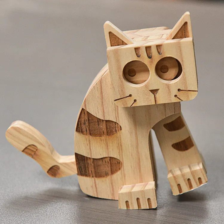 会走路的猫木制品益智玩具创意手工DIY摆件家居礼品礼物