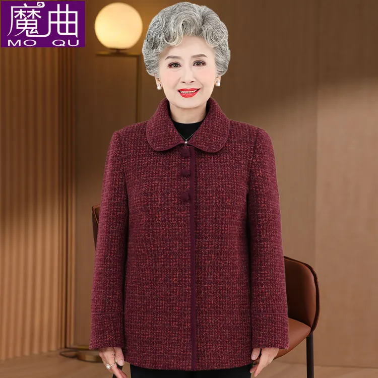 老年人秋装女奶奶洋气呢子外套老年妈妈喜婆婆妈妈装2025新款爆款