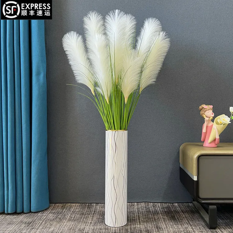新品大花穗高枝芦苇仿真花客厅装饰花落地假花草婚庆开业摆设花卉