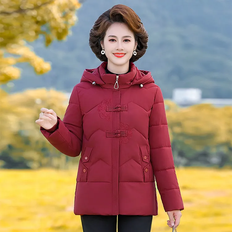 奶奶冬季绣花加厚棉服女妈妈冬装新款棉袄中老年老太太棉衣外套