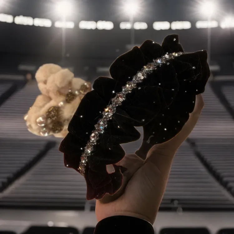 爆款轻奢丝绒黑色满钻漫天星辰发箍高级感褶皱发卡女气质重工头箍